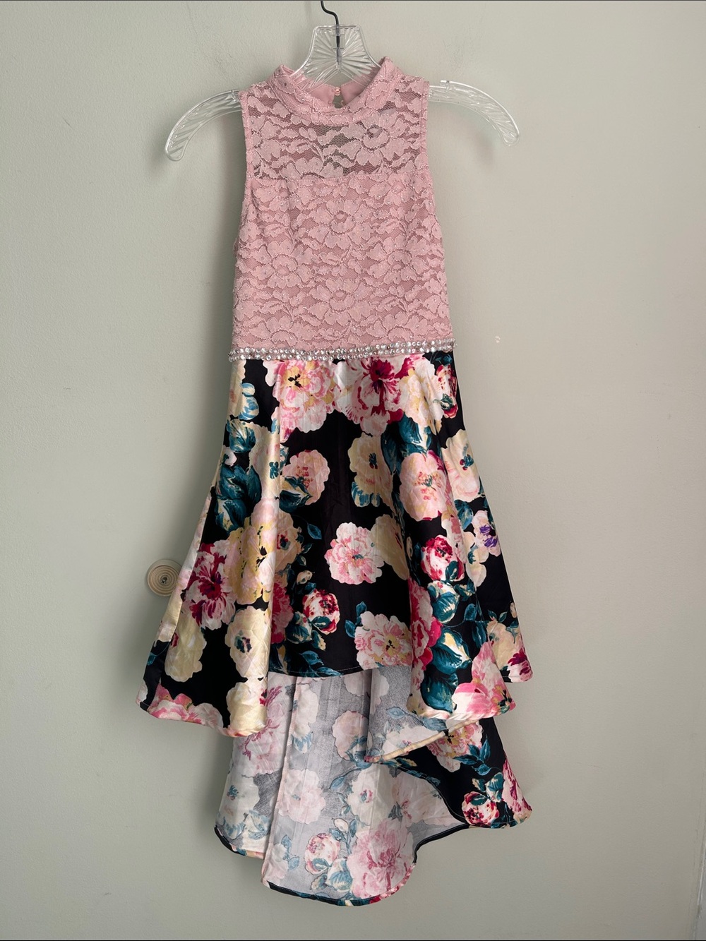 Speechless Pink Lace Bodice Floral High-Low Dress